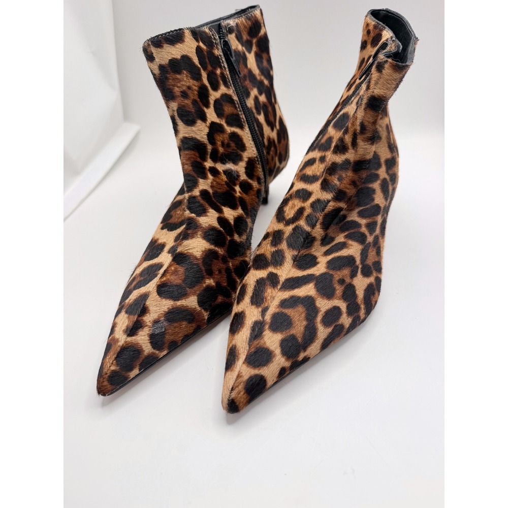 Gianni Bini Georgina Ankle Boots Womens 7.5 Brown Leopard Calf Hair Pointed Toe
